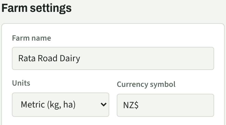 Settings form with the farm name filled in