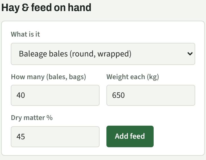 Feed form with 40 baleage bales