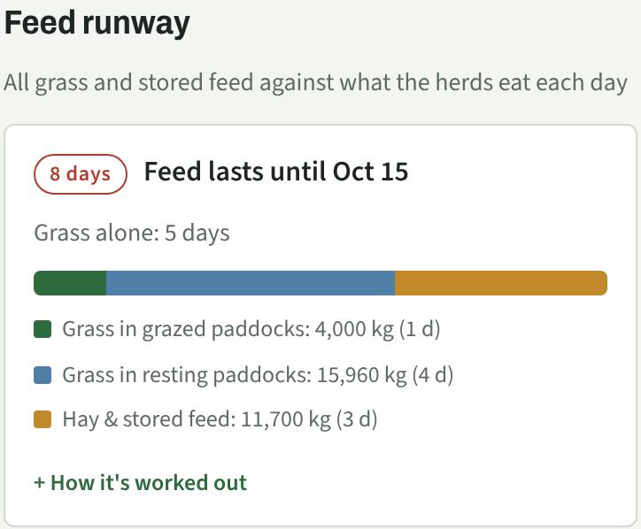 Feed runway showing 8 days of feed